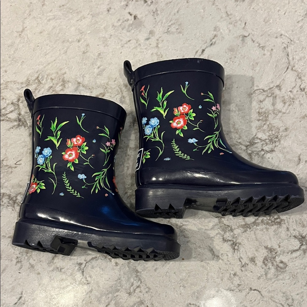 Janie & Jack Floral Kids Rain Boots - Navy